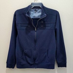 UK STYLE FRENCH CONNECTION PULLOVER, Sz L, FULL ZIP, BLUE, COTTON